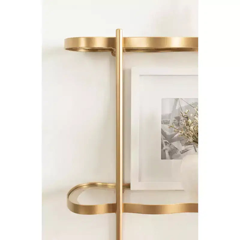 Kate and Laurel Curventi Tiered Wall Shelf Glass and Metal, Gold, 21x8x28