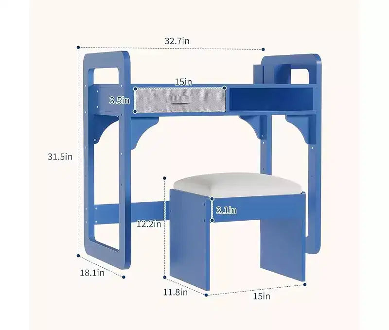 Wooden Study Desk & Chair Set, Writing Table with Spacious Cloth Drawers & Built - in Pen Holder for Organized Learning