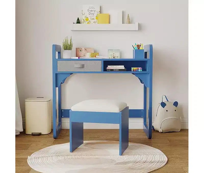 Wooden Study Desk & Chair Set, Writing Table with Spacious Cloth Drawers & Built - in Pen Holder for Organized Learning