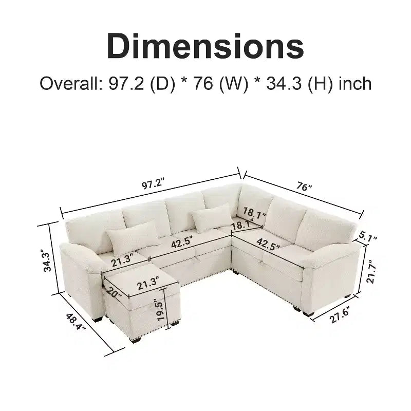 GDFStudio Hysa Modern 97'' L Shaped Chenille Upholstered 7-Seater Sectional Storage Sofa with 1 Ottoman and 2 Pillows