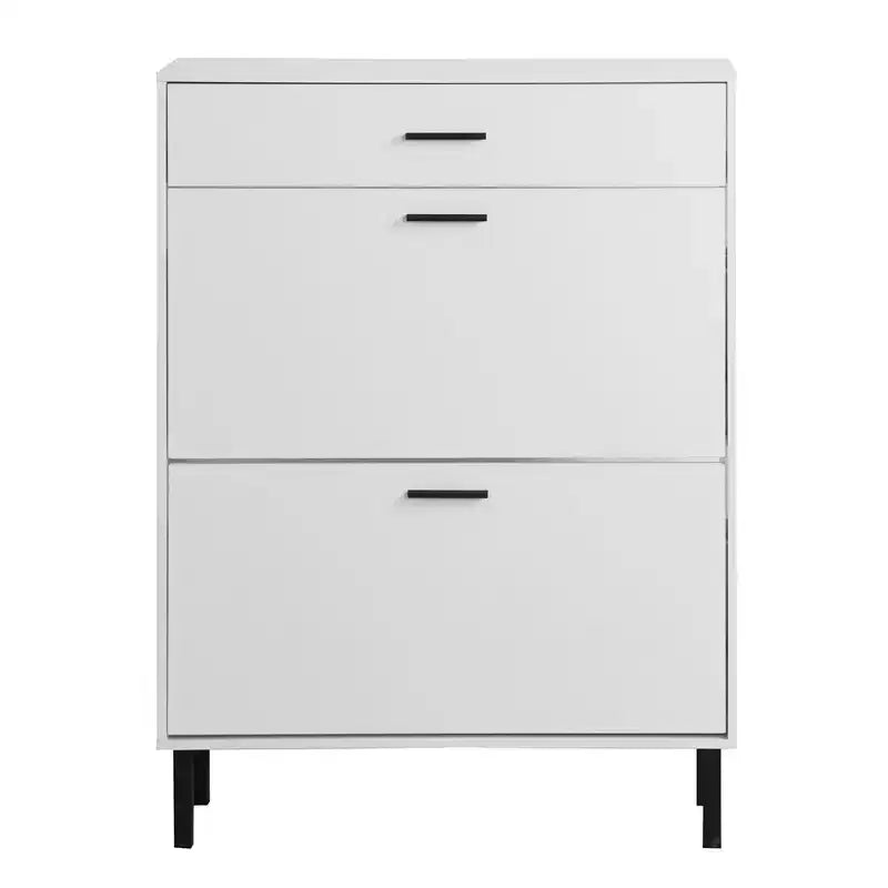 Shoe Cabinet, Freestanding Shoe Rack Storage Organizer with Drawers & Metal Legs, Modern Shoe Storage Cabinet with 2 Flip Drawers for Entryway