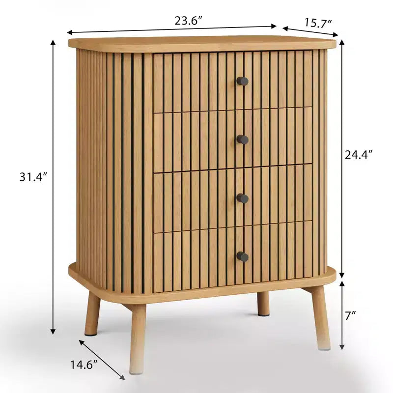 4 Drawer Dressers, Chest of Drawers for Bedroom, Nightstand, Spacious Storage Boho Wicker Dresser with Wood Legs for Living Room Hallway