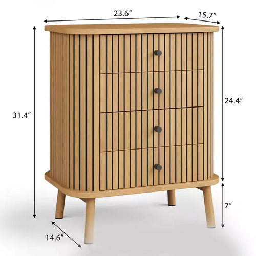 4 Drawer Dressers, Chest of Drawers for Bedroom, Nightstand, Spacious Storage Boho Wicker Dresser with Wood Legs for Living Room Hallway