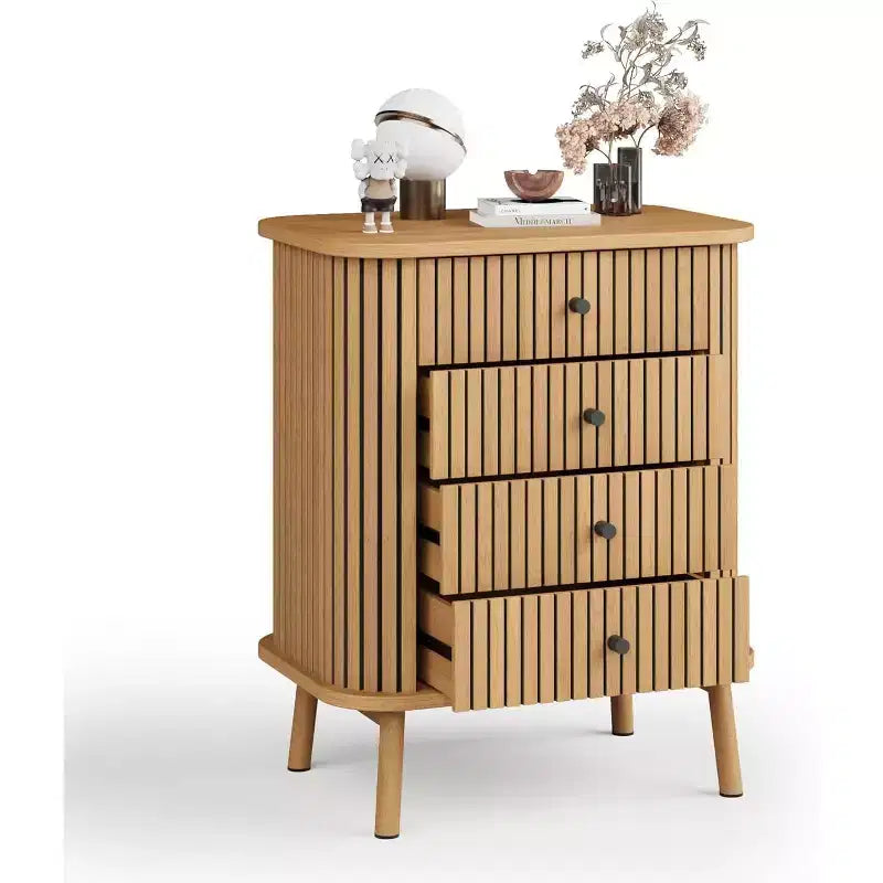 4 Drawer Dressers, Chest of Drawers for Bedroom, Nightstand, Spacious Storage Boho Wicker Dresser with Wood Legs for Living Room Hallway