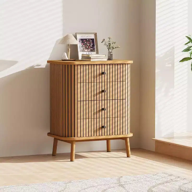 4 Drawer Dressers, Chest of Drawers for Bedroom, Nightstand, Spacious Storage Boho Wicker Dresser with Wood Legs for Living Room Hallway