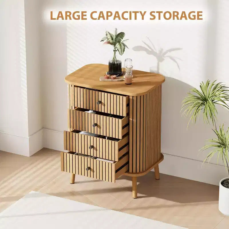 4 Drawer Dressers, Chest of Drawers for Bedroom, Nightstand, Spacious Storage Boho Wicker Dresser with Wood Legs for Living Room Hallway