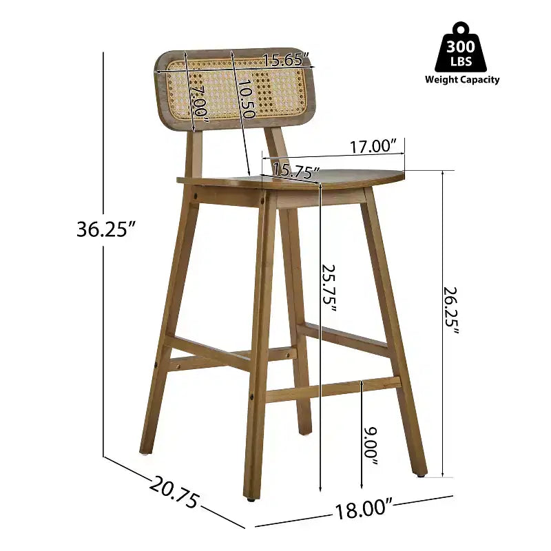ModernLuxe Rubberwood Barstool, Counter Height Dining Chairs with Footrest Set of 2