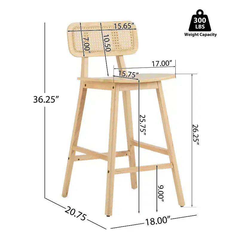 ModernLuxe Rubberwood Barstool, Counter Height Dining Chairs with Footrest Set of 2