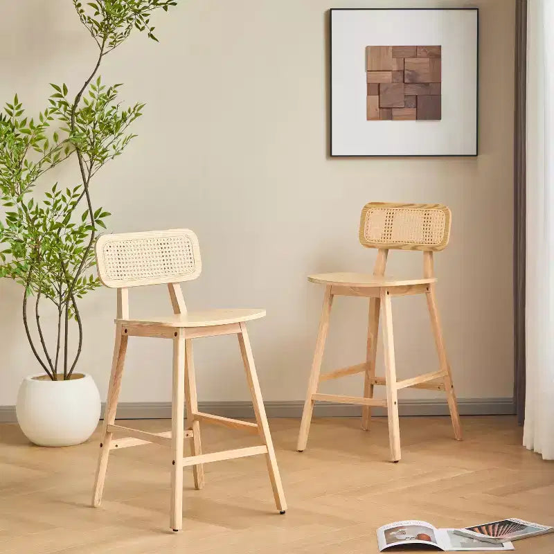 ModernLuxe Rubberwood Barstool, Counter Height Dining Chairs with Footrest Set of 2