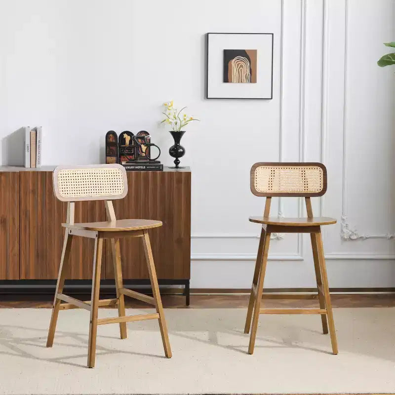 ModernLuxe Rubberwood Barstool, Counter Height Dining Chairs with Footrest Set of 2