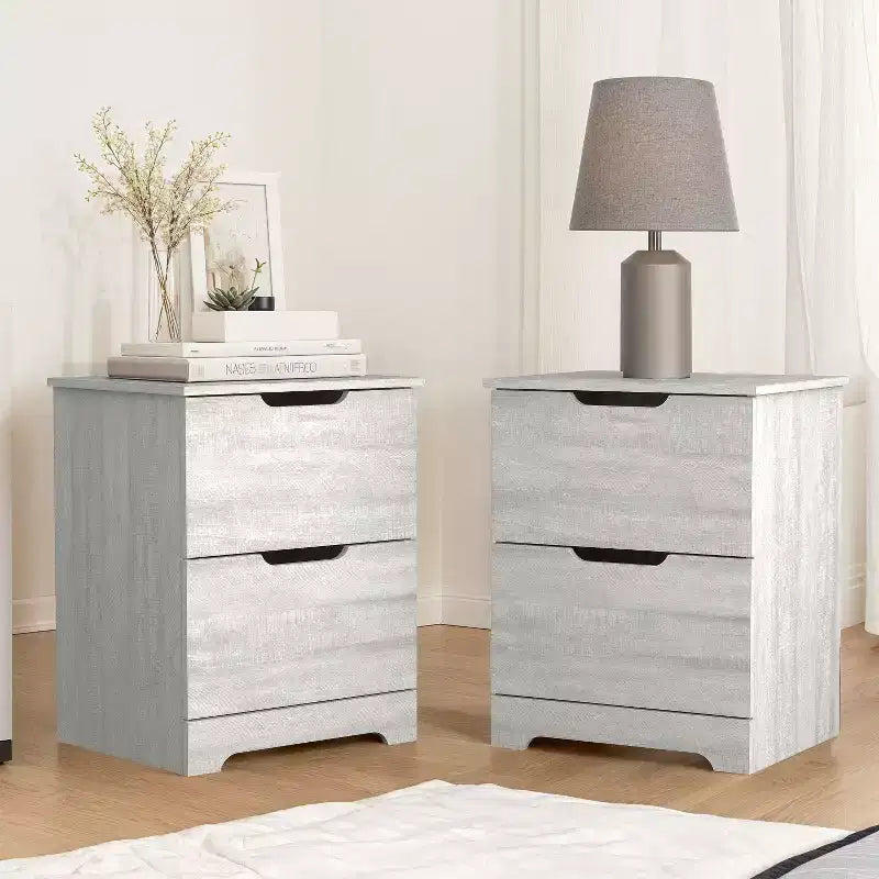 Galano 2-Drawer Nightstand Set of 2 with Cutout Handles 18.7 W  15.7 D  23.7 H