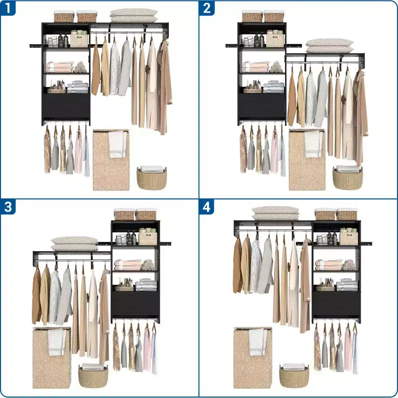 Besiost Closet Organizer System with Wood Drawers, Wall-mounted Laundry Room Storage Shelving