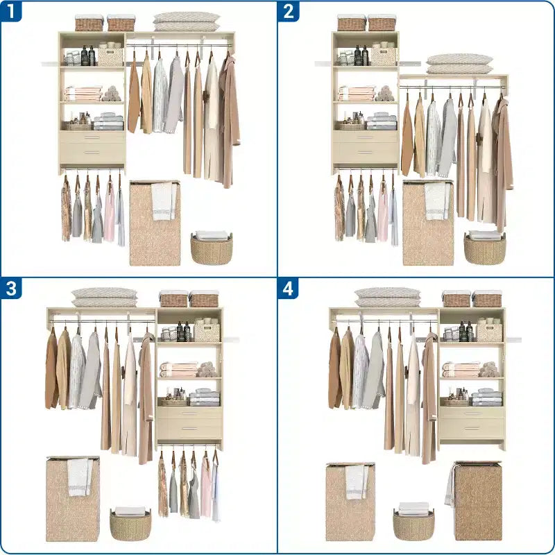 Besiost Closet Organizer System with Wood Drawers, Wall-mounted Laundry Room Storage Shelving
