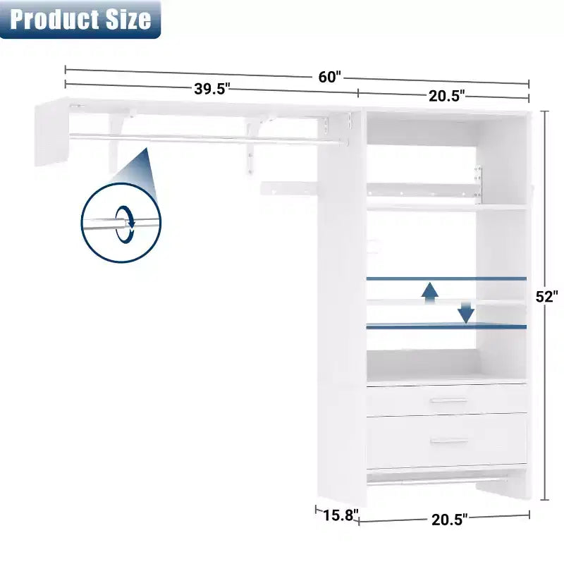 Besiost Closet Organizer System with Wood Drawers, Wall-mounted Laundry Room Storage Shelving