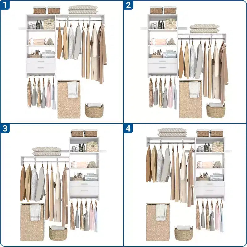 Besiost Closet Organizer System with Wood Drawers, Wall-mounted Laundry Room Storage Shelving