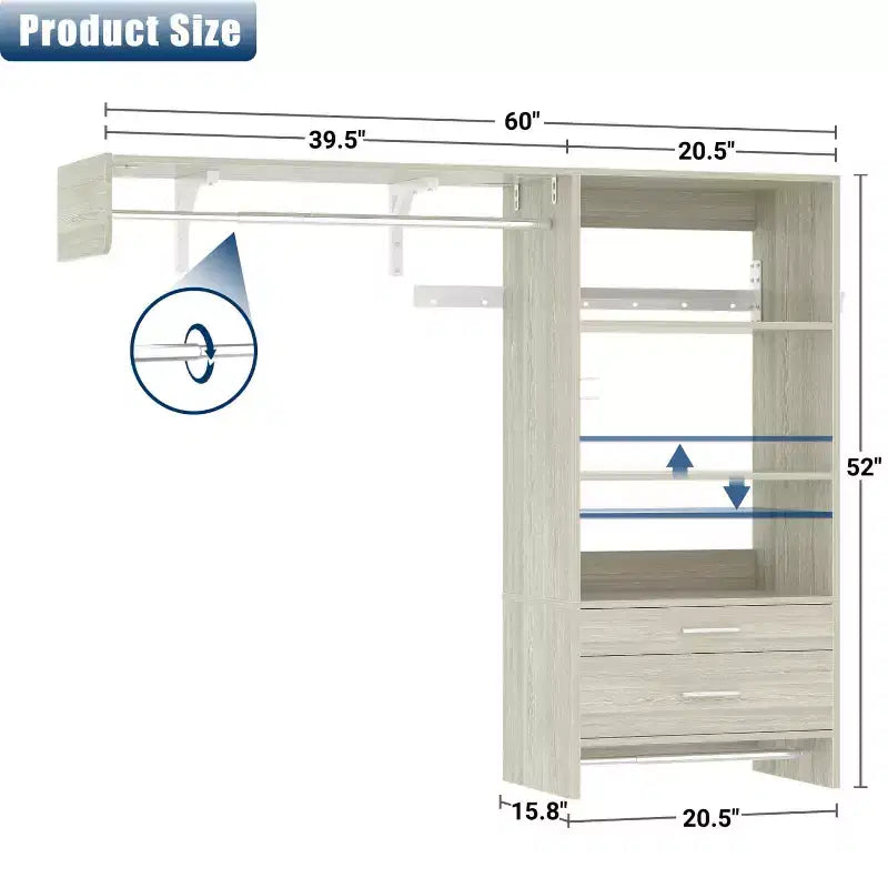 Besiost Closet Organizer System with Wood Drawers, Wall-mounted Laundry Room Storage Shelving