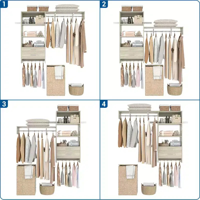 Besiost Closet Organizer System with Wood Drawers, Wall-mounted Laundry Room Storage Shelving