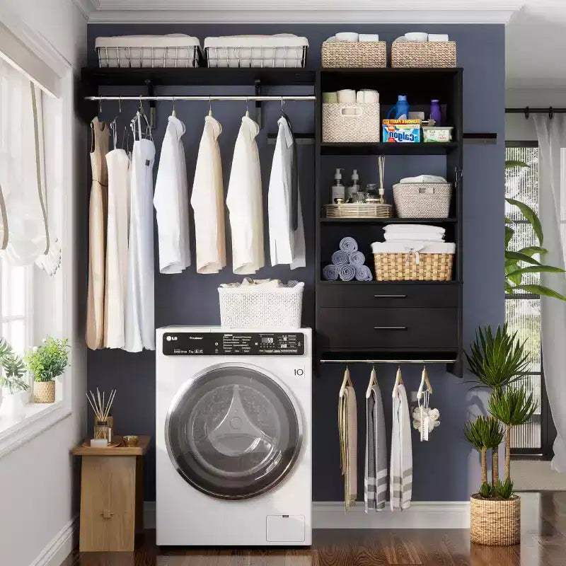 Besiost Closet Organizer System with Wood Drawers, Wall-mounted Laundry Room Storage Shelving