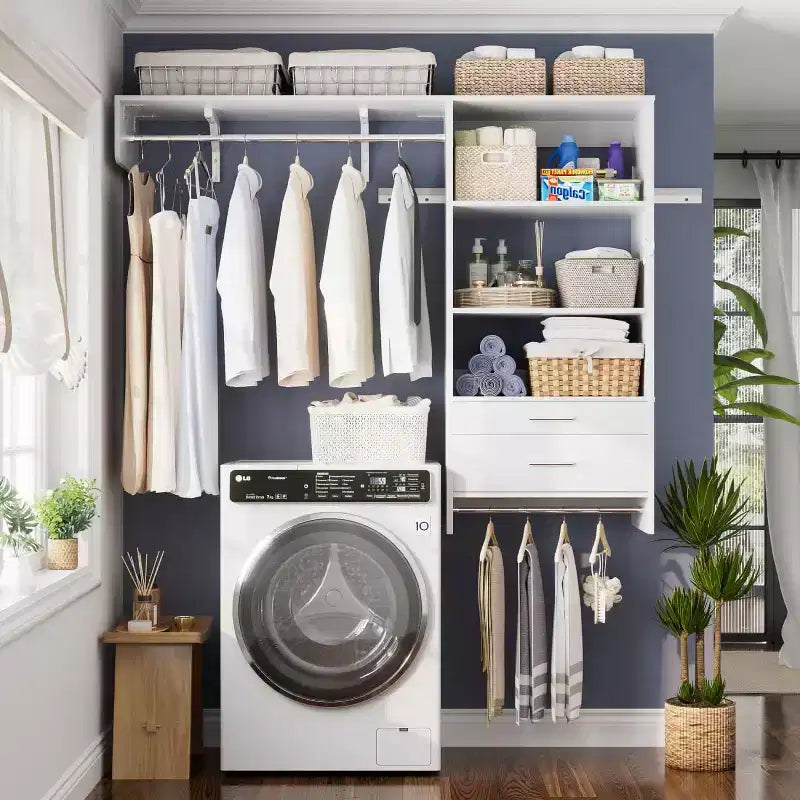 Besiost Closet Organizer System with Wood Drawers, Wall-mounted Laundry Room Storage Shelving