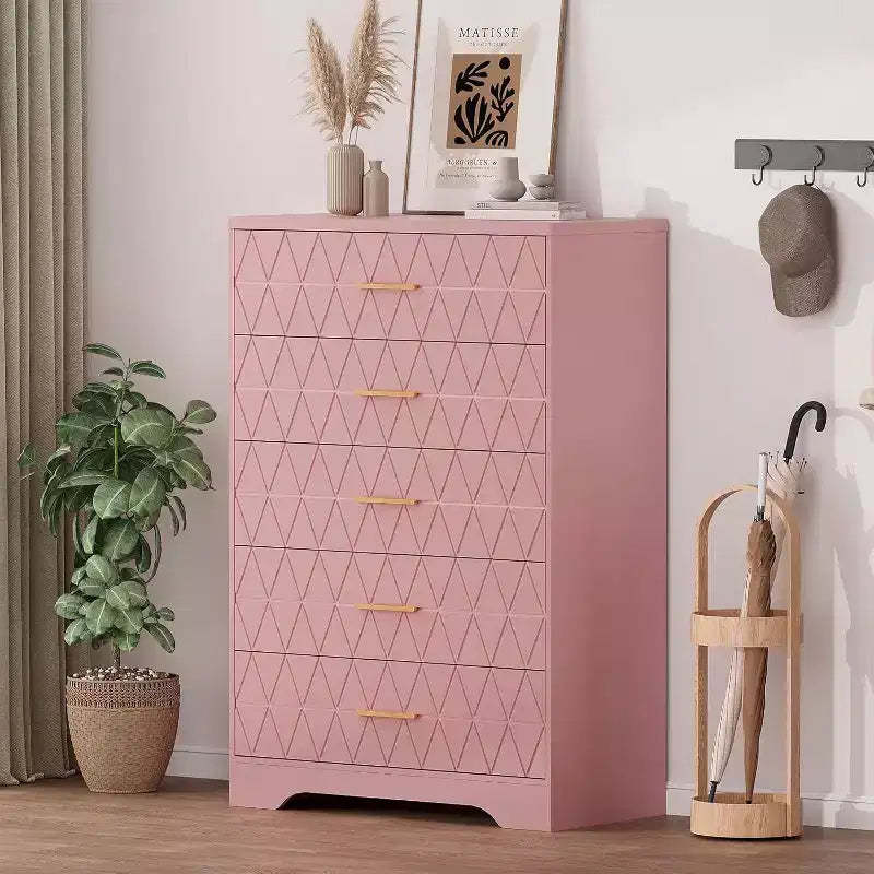 5 Drawer Tall Wood Dresser for Bedroom, Wooden Chest of Drawers with Gold Handles for Closet, Storage Cabinet and Organizer Drawers for Living Room