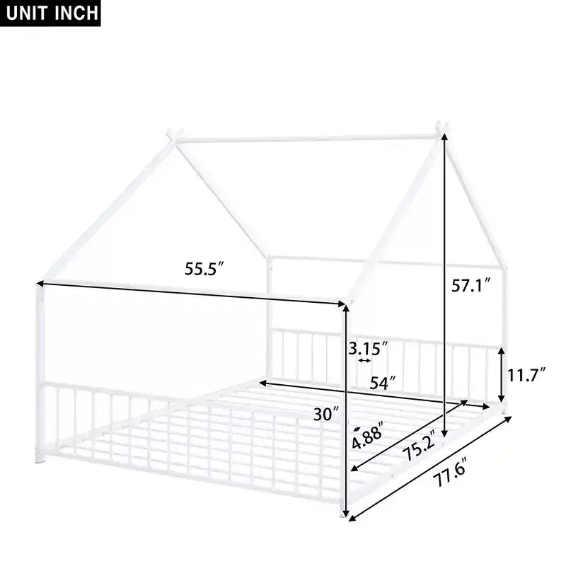 Luxystar Metal House Bed with Roof for Kids Room
