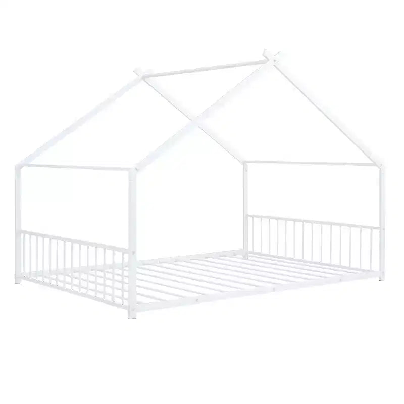 Luxystar Metal House Bed with Roof for Kids Room