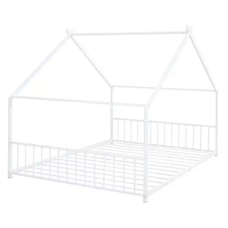 Luxystar Metal House Bed with Roof for Kids Room