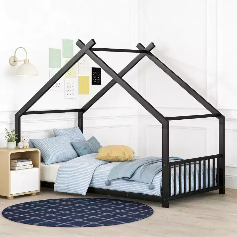 Luxystar Metal House Bed with Roof for Kids Room