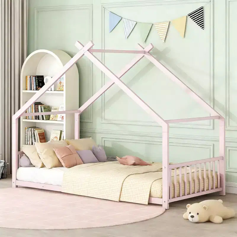 Luxystar Metal House Bed with Roof for Kids Room