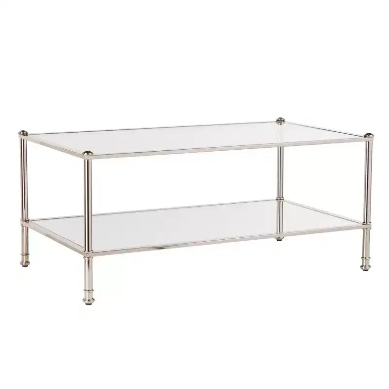 HomeRoots 43 Silver Mirrored And Metal Rectangular Mirrored Coffee Table