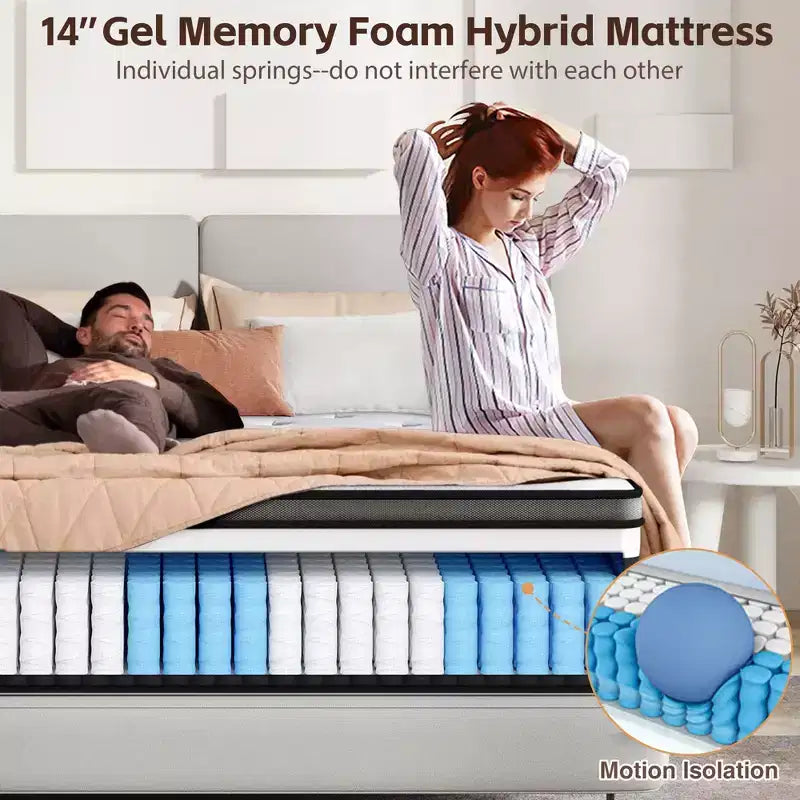 14 Inch King Size Memory Foam Mattress, Hybrid Innerspring Mattress in a Box, Silent Pocket Coils for Motion Isolation & Pressure Relief, Medium Firm