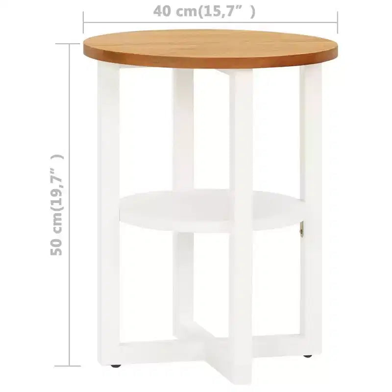 vidaXL Lamp Table Solid Oak Wood Side End Couch Coffee Table White/Light Wood