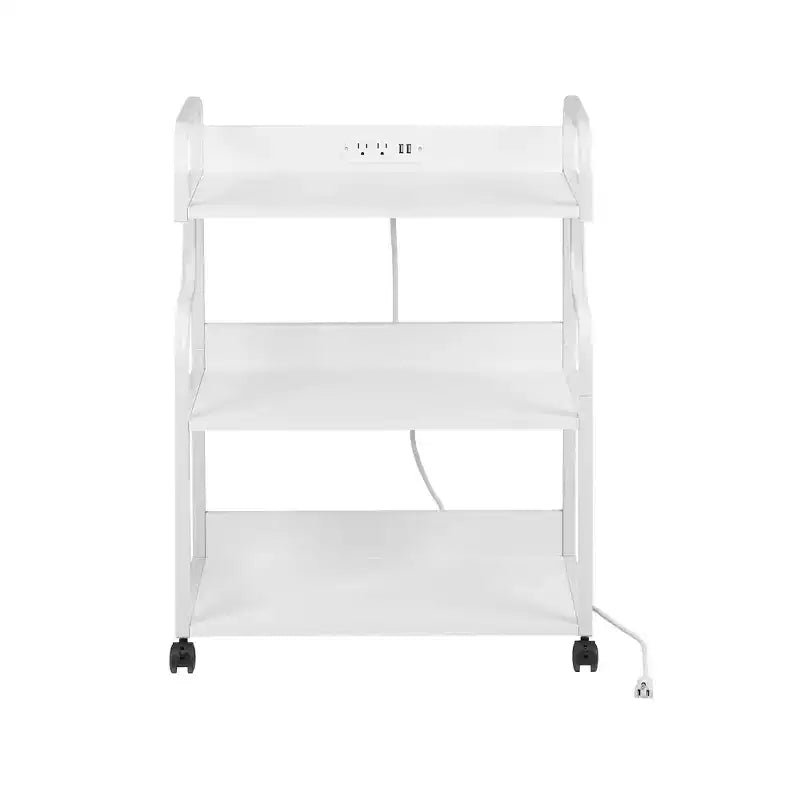 VECELO 3-Tier Storage Cabinet, Large Printer Stand with Charging Station, Rolling Storage Cart with Wheels for Office or Living Room, White