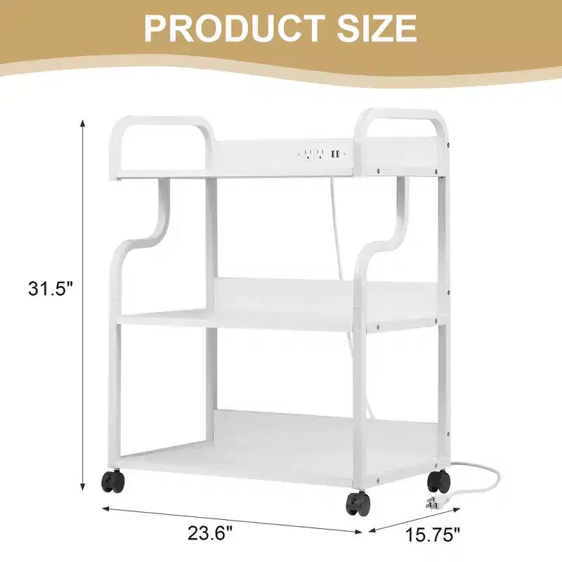 VECELO 3-Tier Storage Cabinet, Large Printer Stand with Charging Station, Rolling Storage Cart with Wheels for Office or Living Room, White