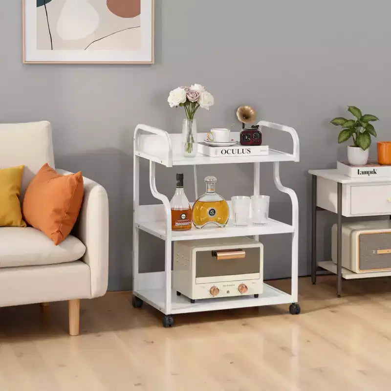 VECELO 3-Tier Storage Cabinet, Large Printer Stand with Charging Station, Rolling Storage Cart with Wheels for Office or Living Room, White