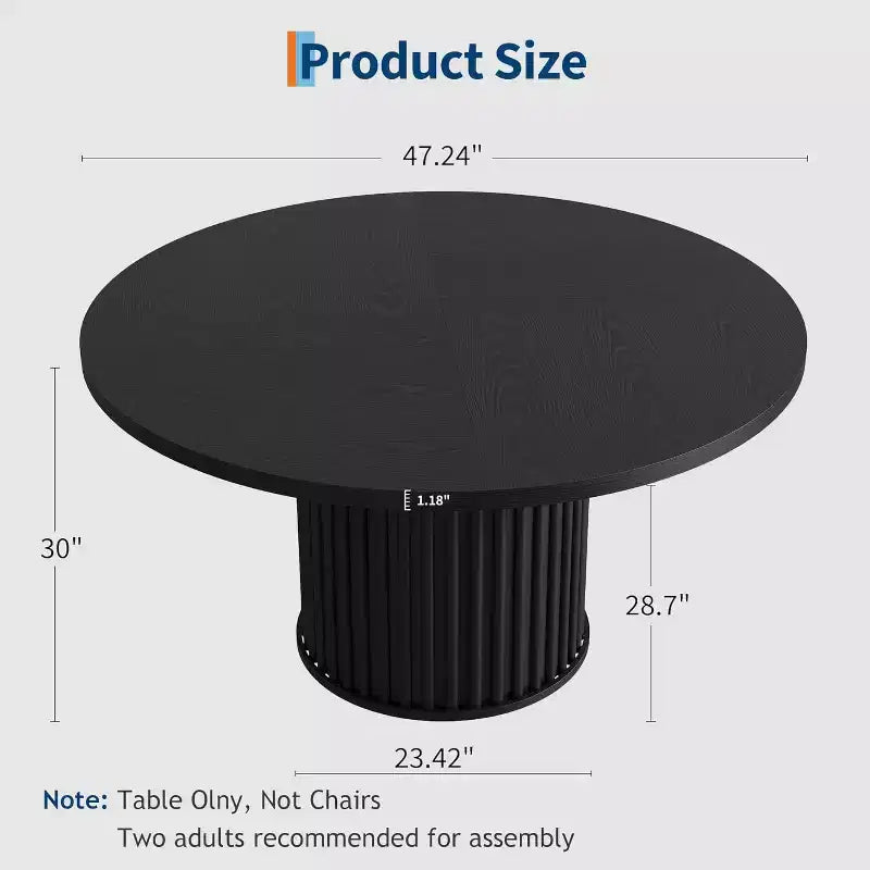 Acekool 47 Round Dining Table for 4-6, Industrial Kitchen Table with Waveform Metal Pedestal Base for Dining Room