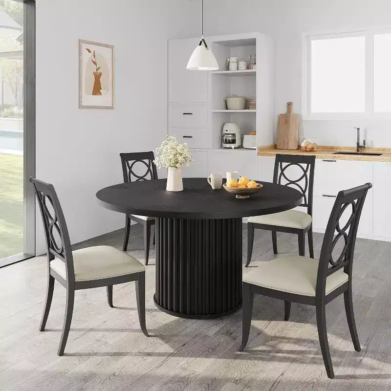 Acekool 47 Round Dining Table for 4-6, Industrial Kitchen Table with Waveform Metal Pedestal Base for Dining Room