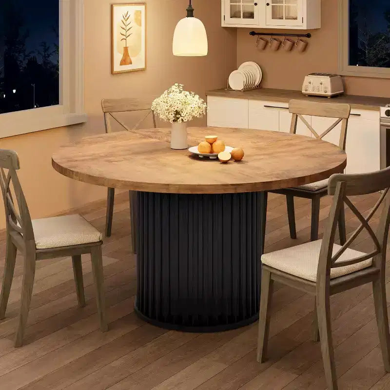 Acekool 47 Round Dining Table for 4-6, Industrial Kitchen Table with Waveform Metal Pedestal Base for Dining Room