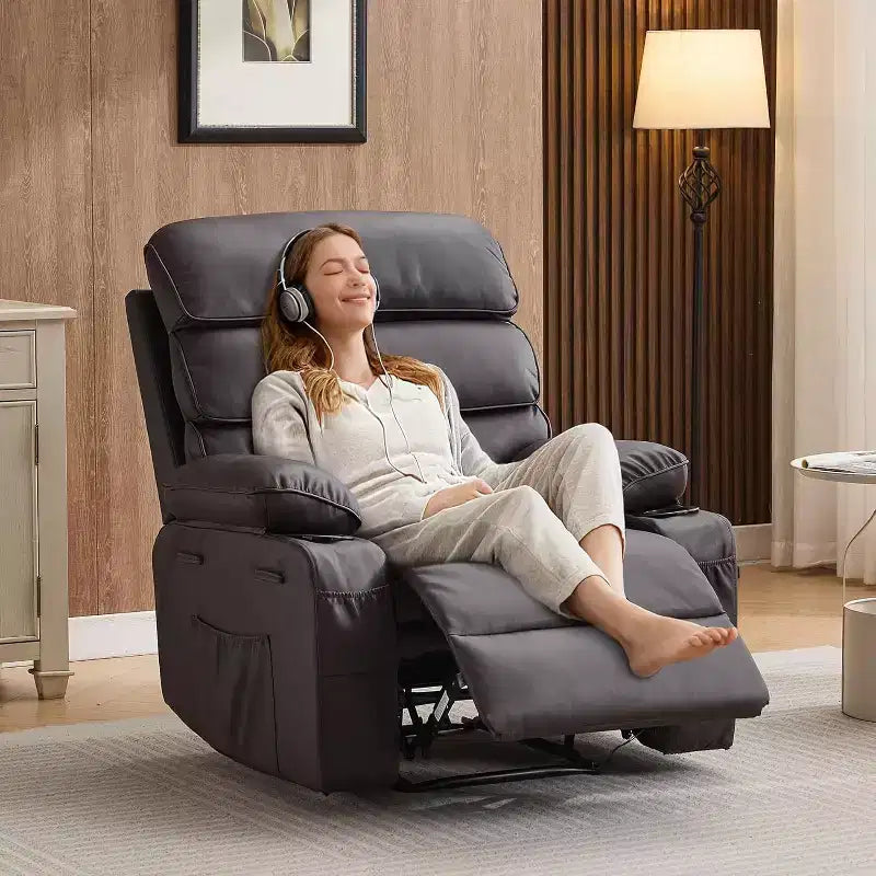 Acekool Power Recliner Chair PU, Wide Seat Massage Heat Electric Recliner with Cup Holder for Bedroom