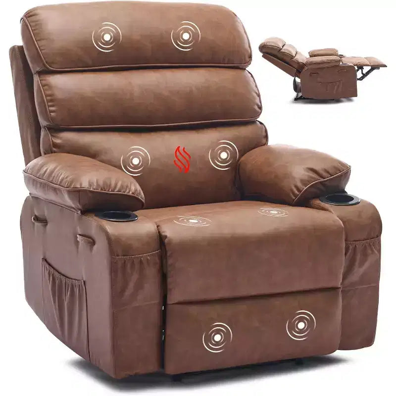 Acekool Power Recliner Chair PU, Wide Seat Massage Heat Electric Recliner with Cup Holder for Bedroom