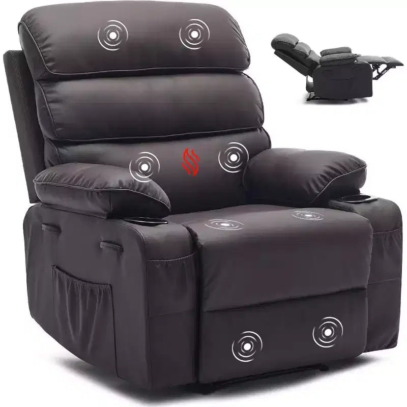 Acekool Power Recliner Chair PU, Wide Seat Massage Heat Electric Recliner with Cup Holder for Bedroom