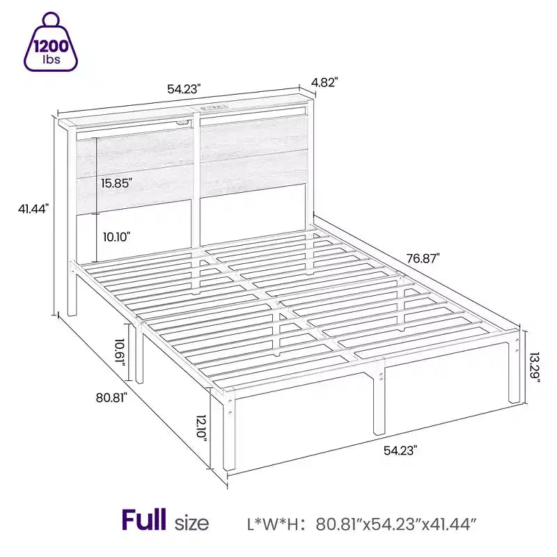 Greenstell Platform Bed with Upholstere Headboard and Charging Station, Corduroy Upholstered Bed Frame with LED Lights