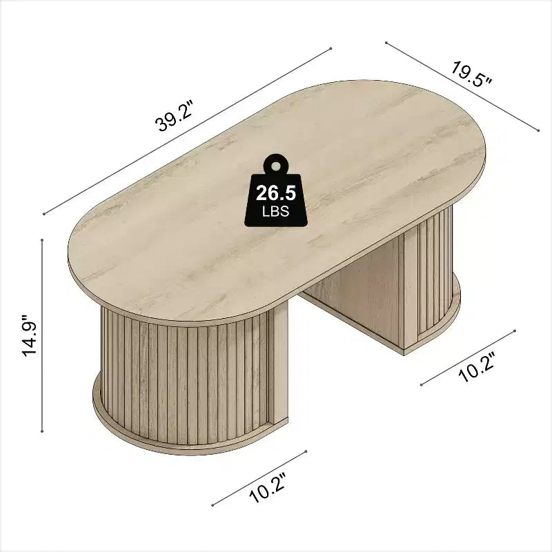 Galano Fluted Oblong Coffee Table with Semi-Round Base 39.2 W  19.5 D  14.9 H