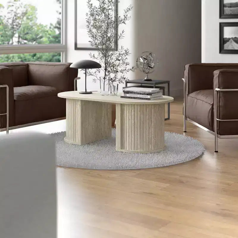 Galano Fluted Oblong Coffee Table with Semi-Round Base 39.2 W  19.5 D  14.9 H