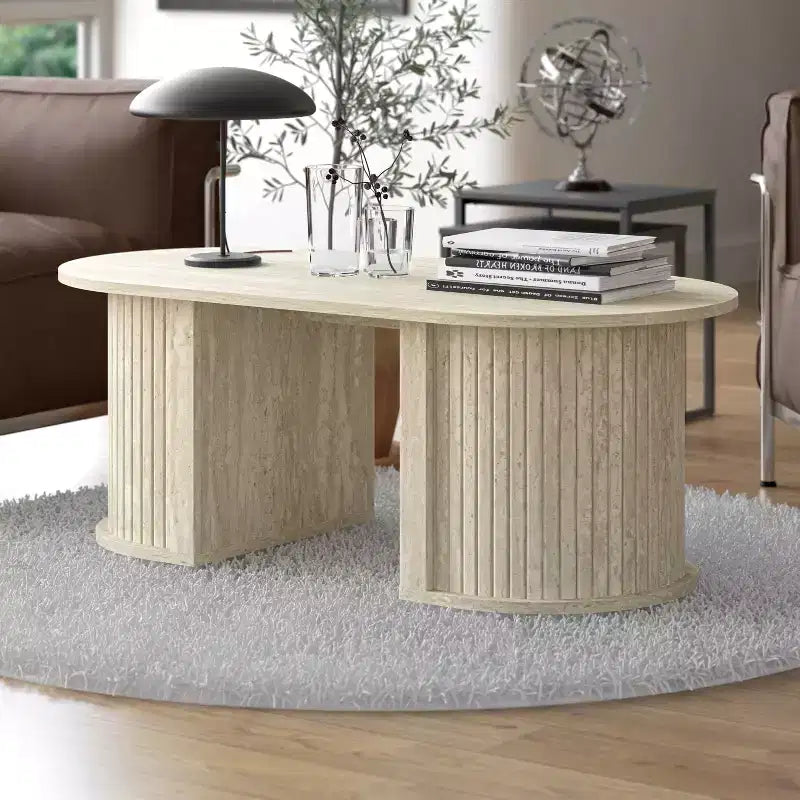 Galano Fluted Oblong Coffee Table with Semi-Round Base 39.2 W  19.5 D  14.9 H