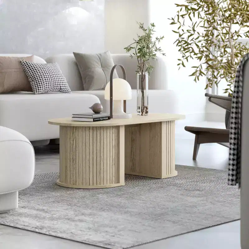 Galano Fluted Oblong Coffee Table with Semi-Round Base 39.2 W  19.5 D  14.9 H