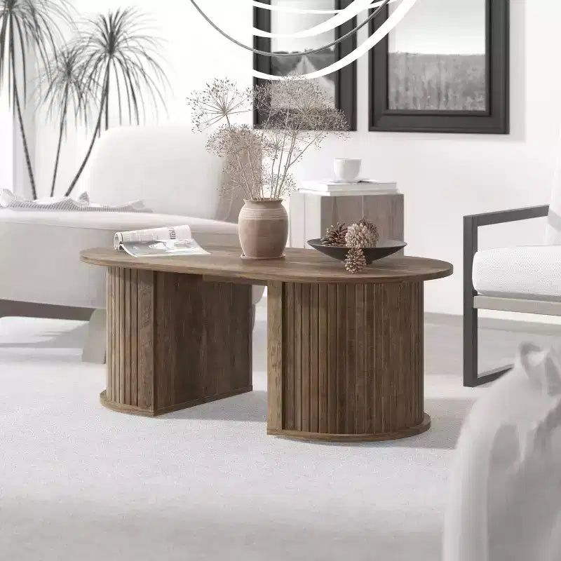 Galano Fluted Oblong Coffee Table with Semi-Round Base 39.2 W  19.5 D  14.9 H