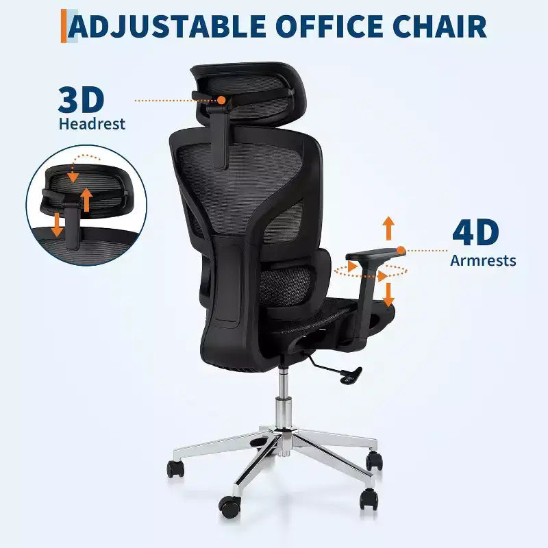 Acekool Ergonomic High Back Mesh Office Chair, 4D Armrest, Adjustable Lumbar & Seat Depth, Home Office