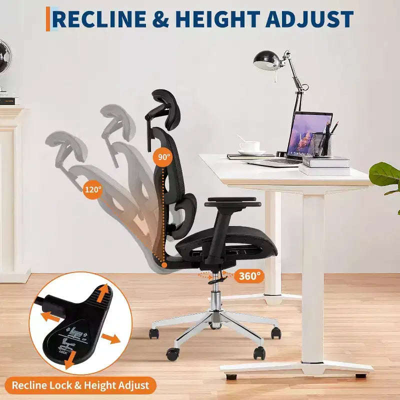 Acekool Ergonomic High Back Mesh Office Chair, 4D Armrest, Adjustable Lumbar & Seat Depth, Home Office