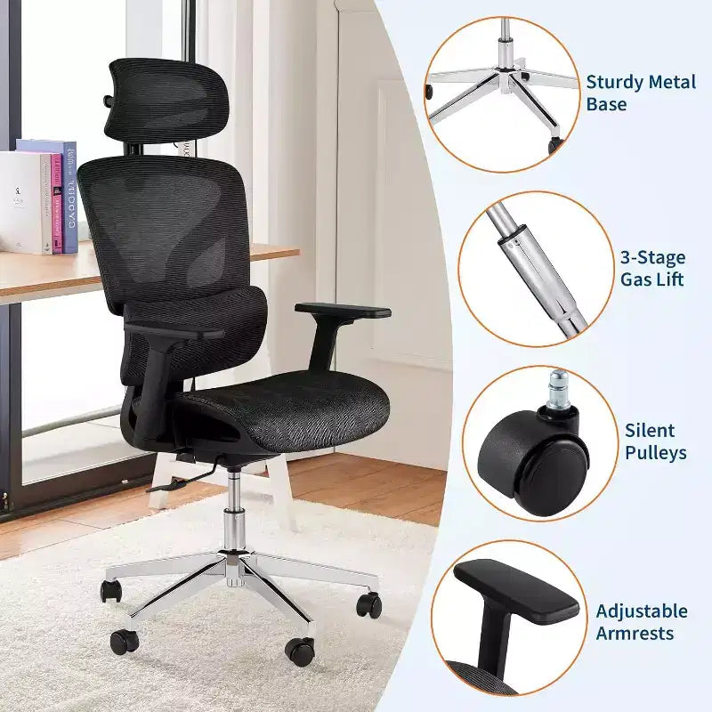 Acekool Ergonomic High Back Mesh Office Chair, 4D Armrest, Adjustable Lumbar & Seat Depth, Home Office